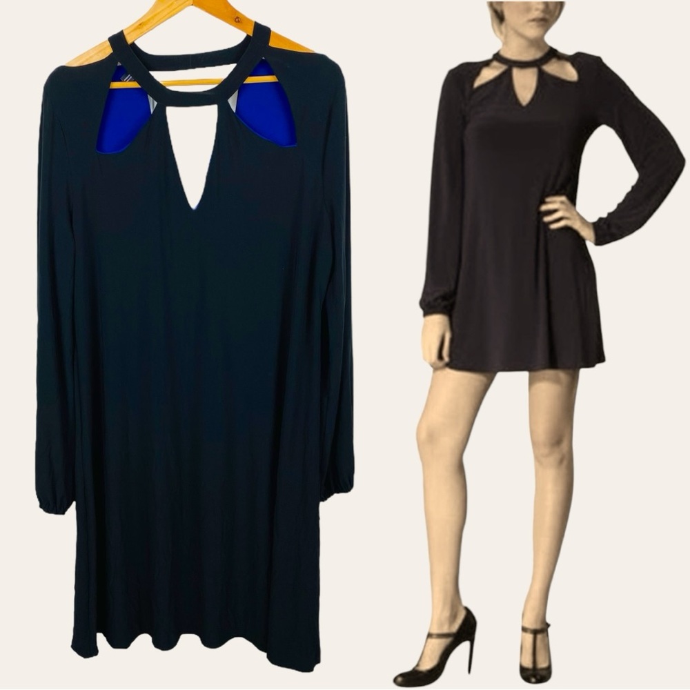 Norma Kamali Star Cutout Jersey Knit Long Sleeve Night Out Mini Dress Black XXL